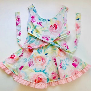 Floral spring dress for girls, summer dress for toddlers, floral flare dress, watercolor dress, pink flower dress, special occasion dress