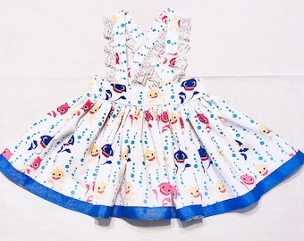 Baby shark dress, birthday dress, celebration dress, baby shark, suspender skirt, pink shark, pinkfong dress, toddler dress, summer dress
