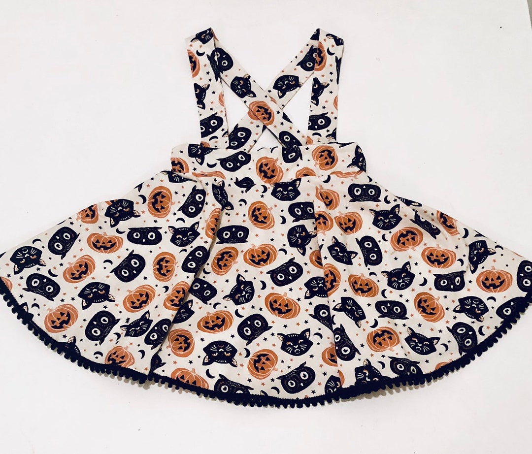 Girls Halloween Dress Black Cat Dress Halloween Suspender Etsy