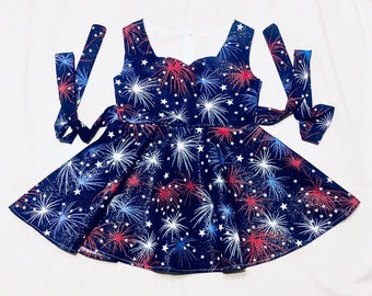 Fourth of July dress, Independence Day dress, red white and blue dress, fireworks dress, metallic, celebration dress, Memorial Day dress