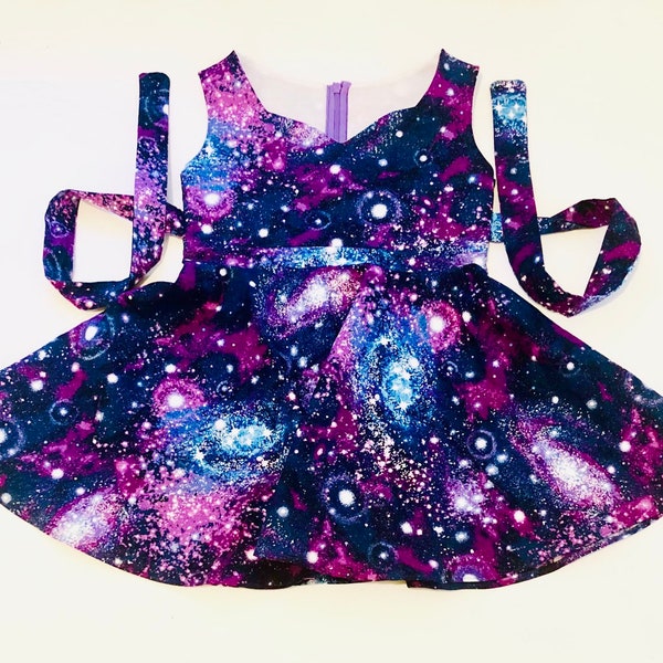 Girls galaxy dress, space dress for girls, toddler stars dress, Milky Way dress, purple galaxy dress, space twirl dress, planets dress