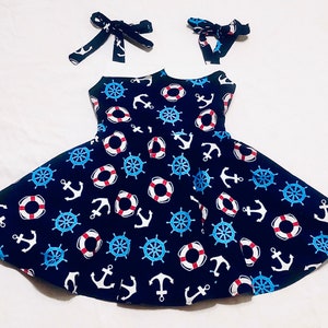Girls summer dress, girls sundress, nautical dress, anchor dress, summer vacation dress, girls beach dress, toddler sundress, navy dress
