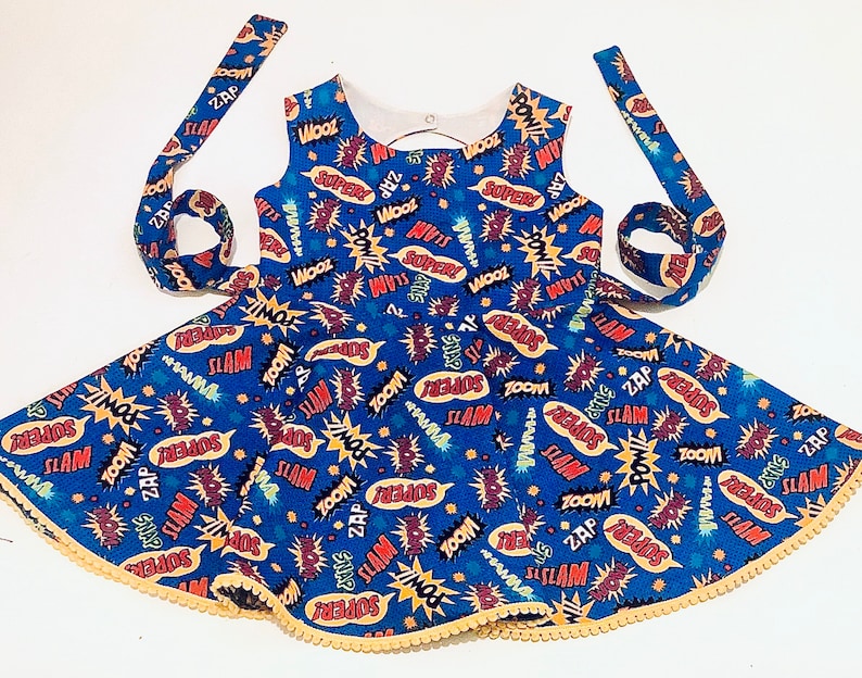 girls cut out dress girls birthday dress comic book dress girls costume dress sundress girls summer dress Girls superhero dress