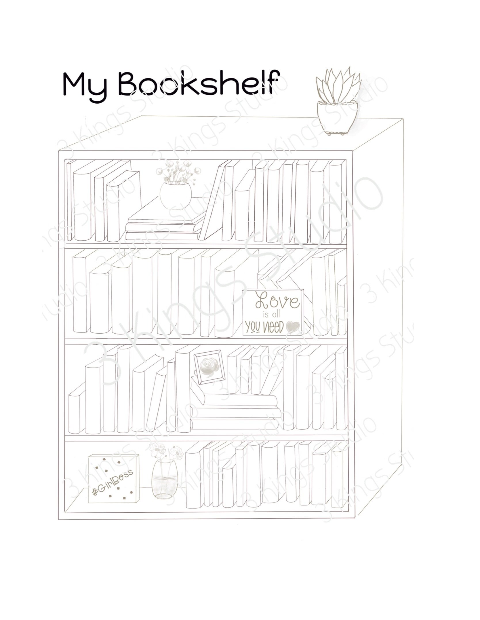 Digital Bookshelf With Decor Instant Download Etsy