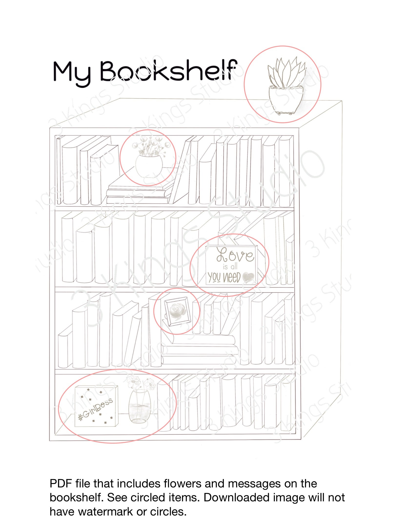 Digital Bookshelf with Decor Instant Download Etsy