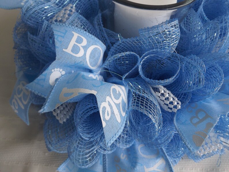 Baby Boy Shower Deco Mesh Candle Ring Centerpiece in Blue With Etsy