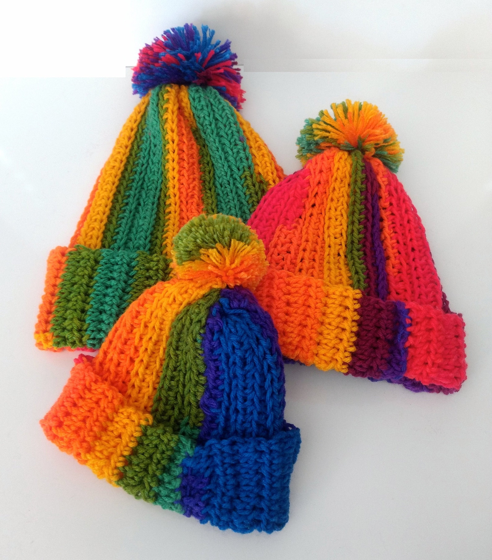 Crocheted toboggan hat beanie rainbow handmade Etsy
