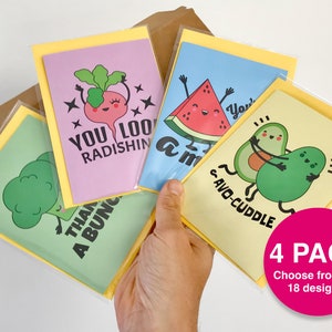 4 Card Pack - Funny Vegan Pun Greeting Cards