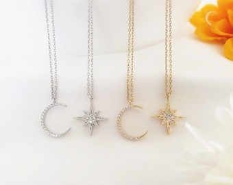 Celestial Necklace Gold. Crescent Moon Necklace Silver. Starburst Necklace. Moon and Star Charm. Teen Daughter 16th. Jewelry Gift Trendy 21