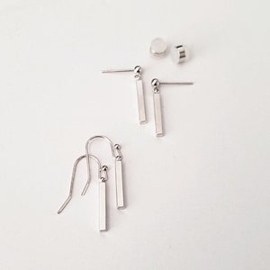 Short Bar Earring, Bar Dangle Silver Earring, Single Piercing, Simple Line Earring, Skinny Bar Drop, One Earring , Minimalist Jewelry Gift