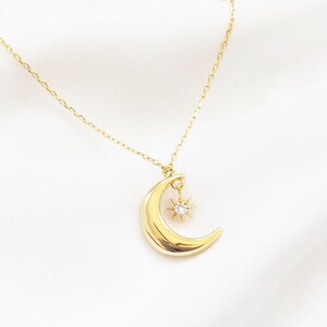 Moon and Star Necklace. Crescent Moon Necklace. Gold Star Necklace. Celestial Jewelry. Charm Necklace. Valentines Jewelry. Gift for Her. BFF