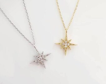 North Star Necklace. Starburst Necklace. Polaris Necklace.  Gold  Star Pendant. Celestial Jewelry. Teen Girl Daughter Christmas Gift Idea