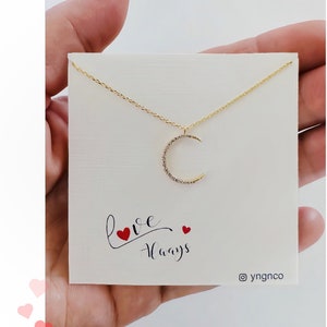 輝きのメッセージカード、女性へのジュエリーネックレスギフト、十代の娘へのクリスマスギフト、彼女へのトレンドギフト、上品なムーンネックレス、ミニマリスト