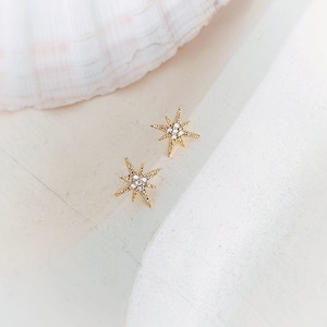 Tiny Starburst Stud Gold,Small North Star Earrings, Northstar Celestial Jewelry Dainty CZ Diamond Stud,Single Pierced,Minimalist Teen Gift