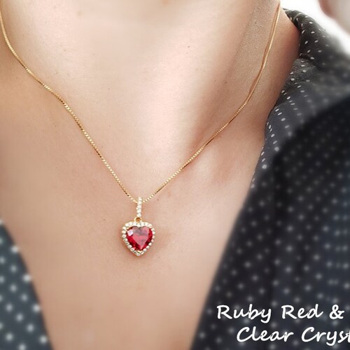 Red Heart Necklace. Ruby Clear 