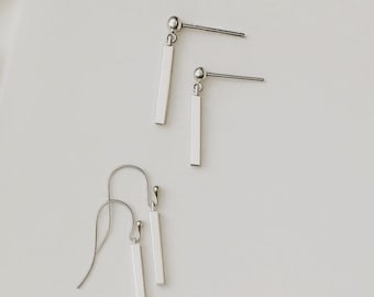 Bar Earrings | Short Silver Bar Earrings | Bar Dangle Earrings | Bar Drop Earrings | Bar Stud Earrings | Daily Simple Drop Earrings