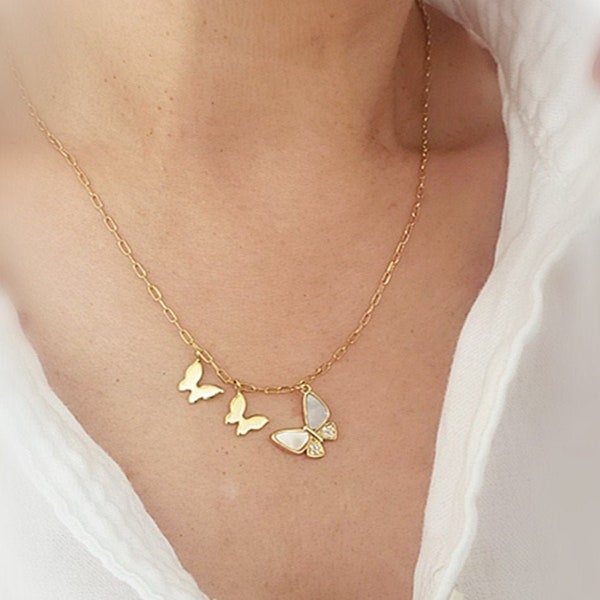 Butterfly Necklace Butterflies Choker Dainty  Mother and Daughter Necklace Dainty layering  Christmas Gift for Mom Stocking Stuffer Jewelry