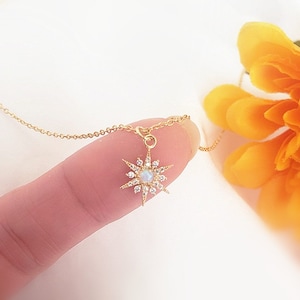 Starburst Necklace. Opal Star Necklace. North Star Necklace. Celestial Jewelry Gift. Dainty Gold Charm Necklace. Trendy Teen Girl Necklace