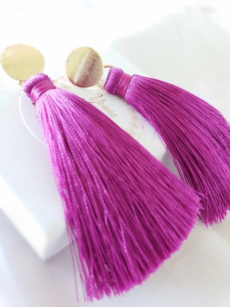 Tassel Earrings. Gold Stud Long Tassel Earrings. Hot Pink Etsy
