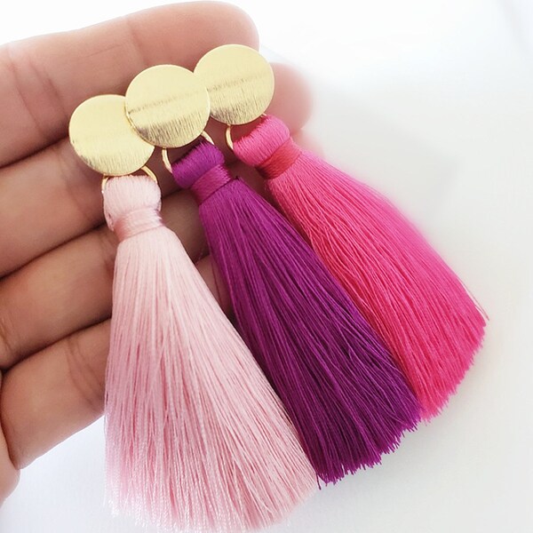 Pink Tassel Earrings Etsy