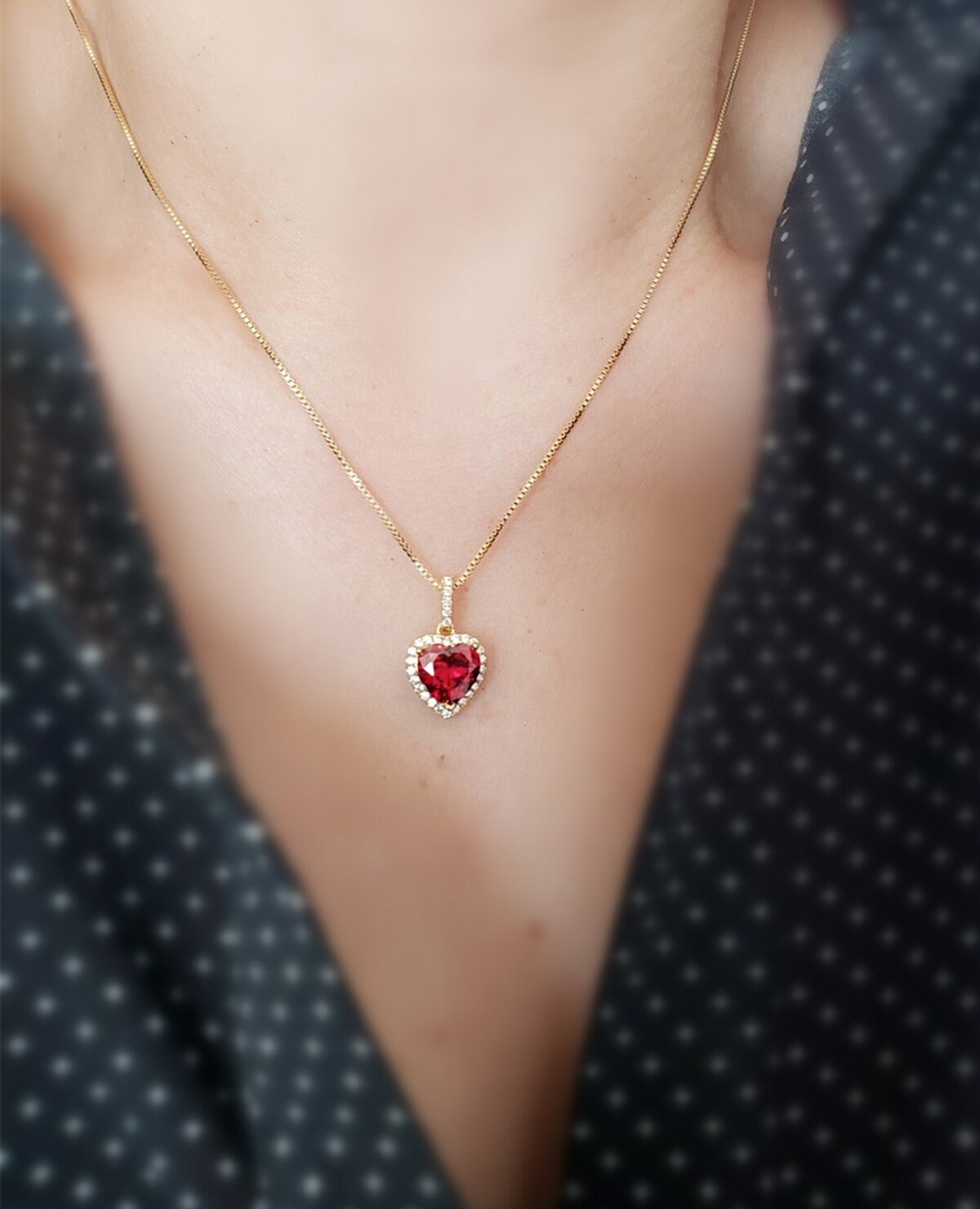 Valentine's Day for Her. Red Heart Necklace. Ruby Clear | Etsy
