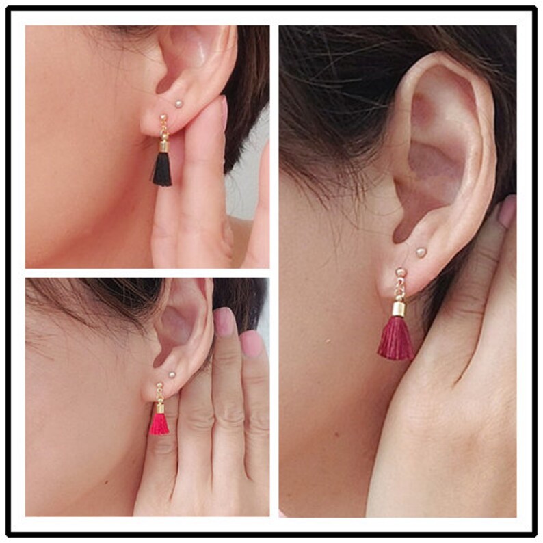 Mini Tassel Earrings. Small Tassel Earrings on Gold Stud. Tiny Etsy