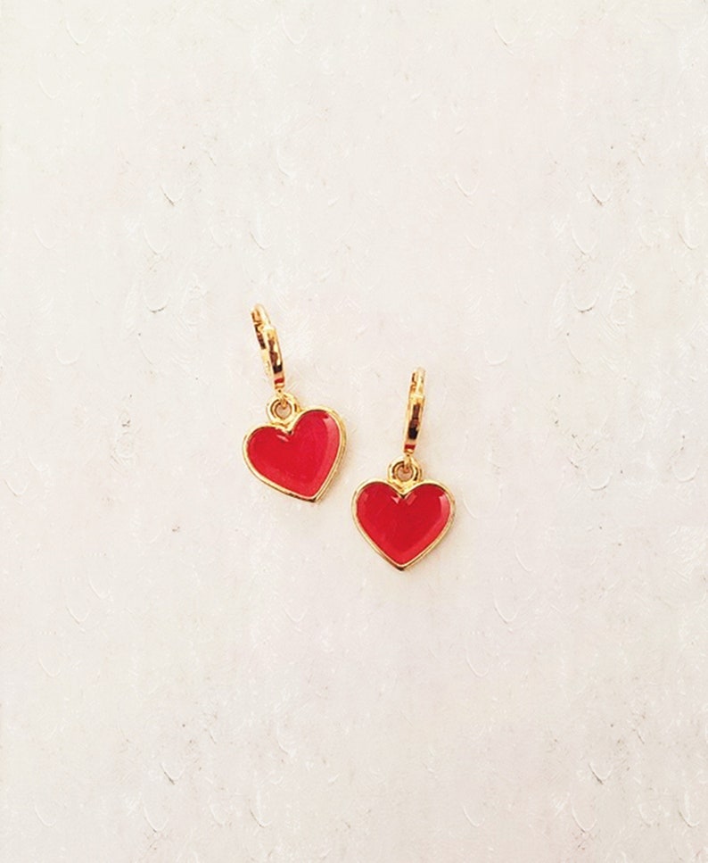 Valentine Earrings. Red Heart Huggies. Love Earrings. Heart | Etsy