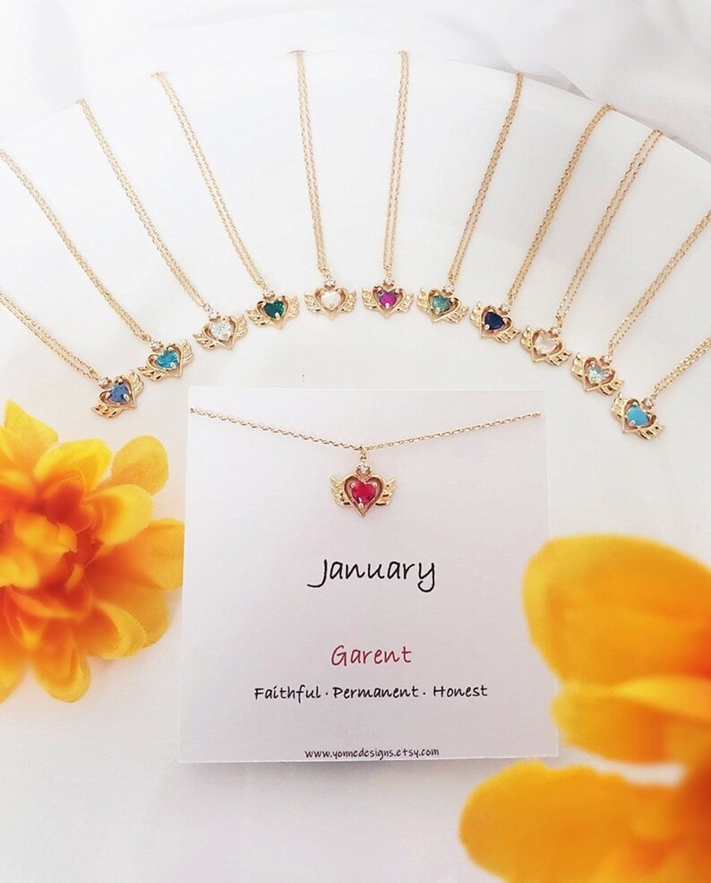 Meaningful Message Birthday Gift for Daughter Dainty Jewelry Valentine Day Gift Love Wing Pendant Teen Girl Birthstone Heart Necklace