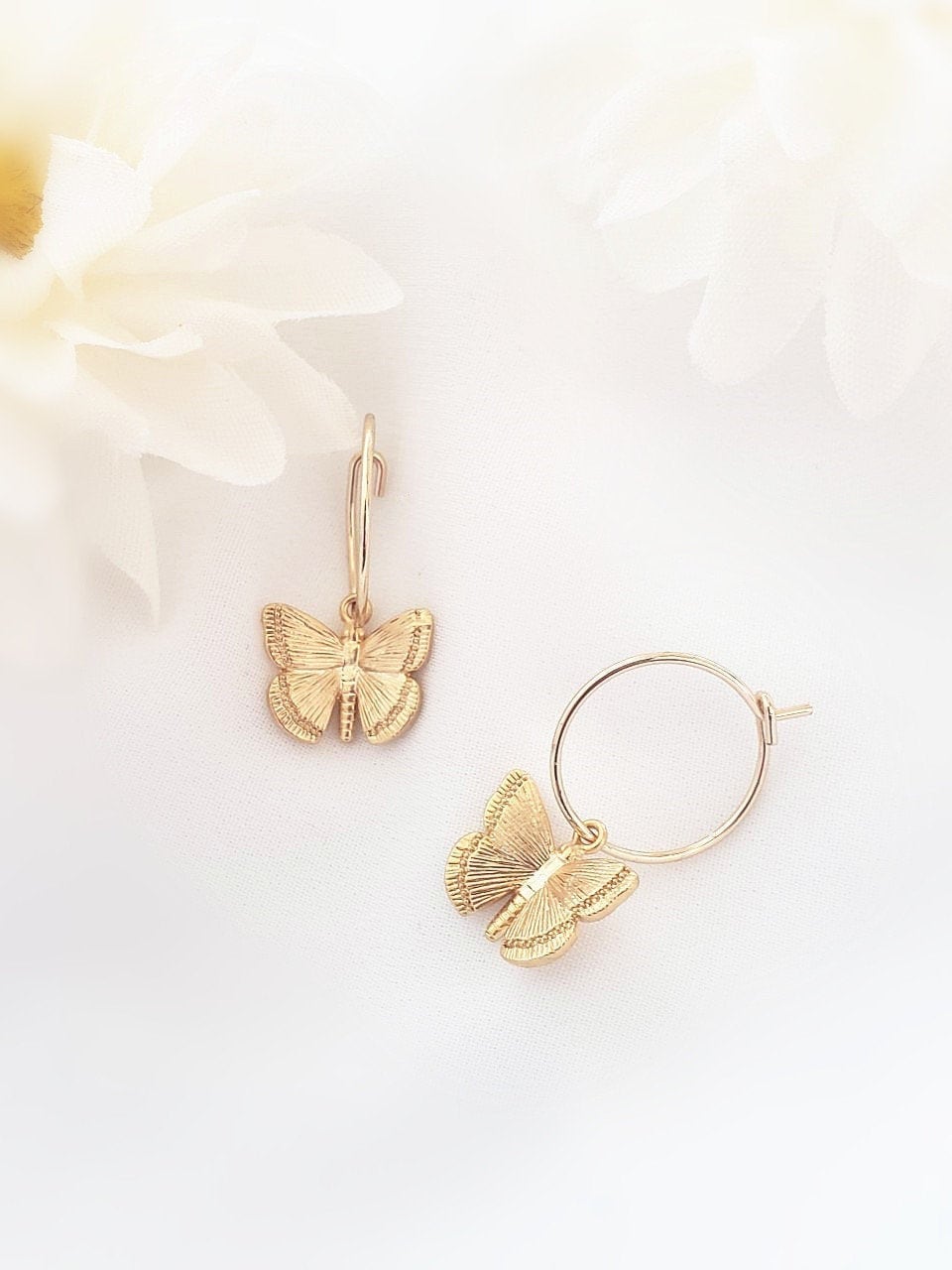 Butterfly Hoop Earrings. Gold Hoop Earrings with Charm Dainty | Etsy