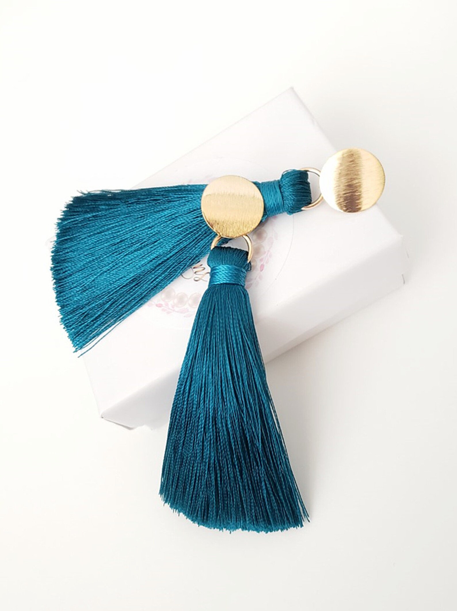Tassel Earrings. Gold Stud Long Tassel Earrings. Blue Navy | Etsy