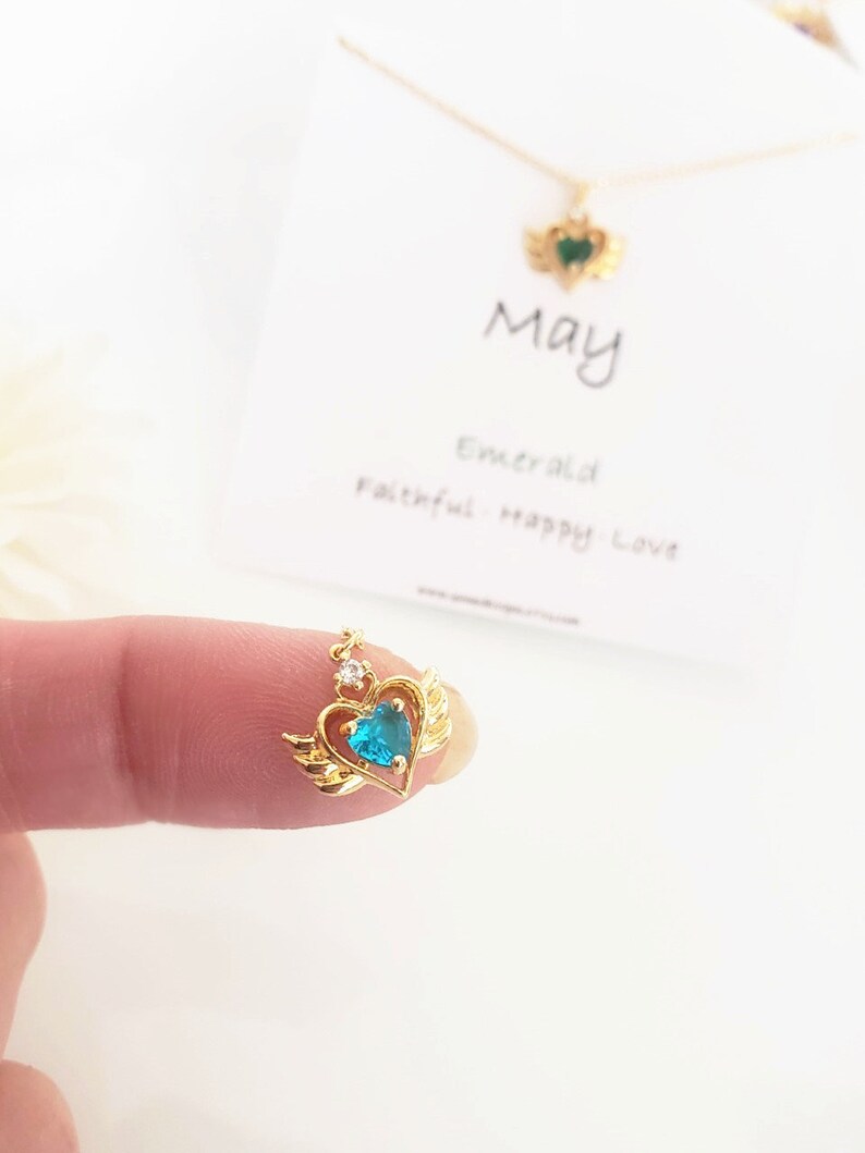 Meaningful Message Birthday Gift for Daughter Dainty Jewelry Valentine Day Gift Love Wing Pendant Teen Girl Birthstone Heart Necklace