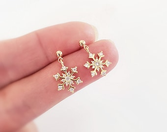Snowflake Earrings. CZ Snow Drop Earrings. Christmas Earrings. Winter Jewelry. Christmas Gifts for Mom. Stocking Stuffer. Xmas Gift Ideas
