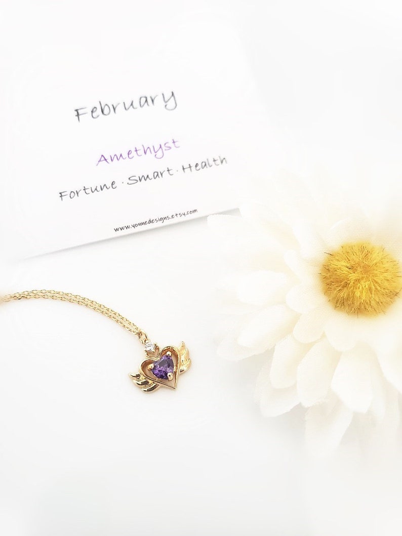Meaningful Message Birthday Gift for Daughter Dainty Jewelry Valentine Day Gift Love Wing Pendant Teen Girl Birthstone Heart Necklace