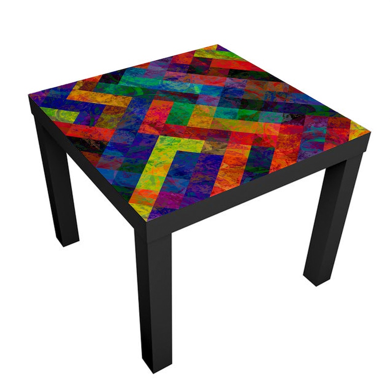 Custom IKEA Lack Table Colorful Grid Pattern Vinyl Cover Sticker
