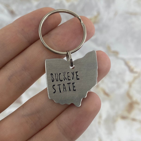 Buckeye State - Home Sweet Home - Handstamped **Lightweight** Keychain - Shape of Ohio - Cute Ohio Accessory
