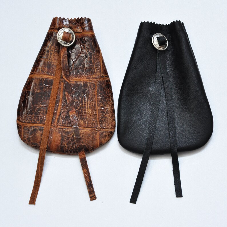 Handmade Drawstring leather pouch Coin Purse Dark brown Etsy