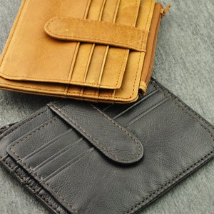 Porte monnaie en cuir minimaliste, portefeuille personnalisé mince poche sur le devant, titulaire de la carte des hommes, porte-cartes en cuir, cadeau parfait en détresse