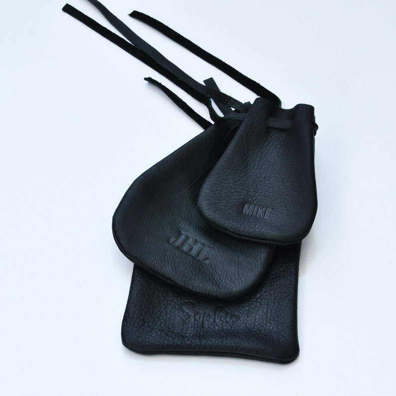 Handmade Drawstring Leather Pouch, Coin Purse, Dark Brown, Leather