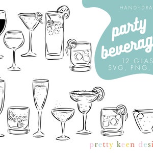 Illustrations Clipart Cocktail | Boisson signature de mariage SVG | Accessoires de bar en verre JPG PNG