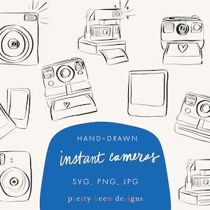 ClipArt de câmera instantânea desenhado à mão | Ilustrações de câmera SVG | Para livro de visitas de fotos ou placa de casamento | Adesivo para impressão