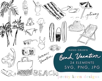 Beach Clipart SVG | Tropical Hand Drawn Island Doodle | Summer Vacation Getaway Printable Sticker