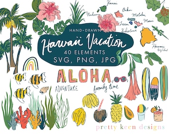 Hawaii Icons Clip Art | Hand Drawn Summer Clip Art | Tropical Island Holiday
