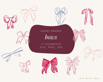 Decorative Valentine&#39;s Bow Illustrations | Hand drawn Bows SVG | Vector Bow Clip Art | Bow Drawings in Color and Black and White