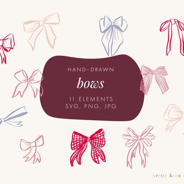 Decorative Bow Illustrations | Hand drawn Bows SVG | Vector Bow Clip Art | Bow Drawings in Color and Black and White