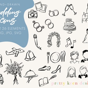 Wedding Timeline Illustrations SVG | Brush Pen Wedding Icon Clip Art | Black and White Wedding Couple Hand-drawn JPG