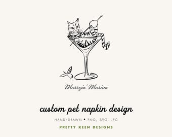Custom Cat Napkin Design | Hand-Drawn Wedding Party Merch | Dog Cup Art | Digital | Illustration for Home