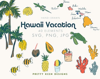 Tropical Hawaii Clipart Bundle | Vibrant Island PNG SVG for Stickers, Sublimation & Vacation Itinerary