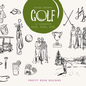 Handgetekende golfclipart | Vintage golfontwerp voor heren en dames | voor Last Swing Bachelor- of vrijgezellenfeestuitnodiging
