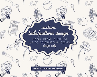 Custom Hand-Drawn Toile Pattern | Totally Bespoke for Liner, Fabric or Invites | Wedding, Bachelorette (Digital Download)