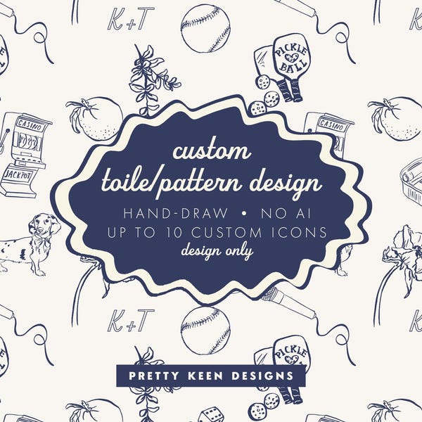Custom Hand-Drawn Toile Pattern | Totally Bespoke for Liner, Fabric or Invites | Wedding, Bachelorette (Digital Download)